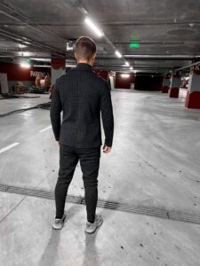 Мужской Серый Костюм в Клетку Slim Fit - Трикотажный Теплый Классический Слим Фит Приталенный (Пиджак + Брюки)