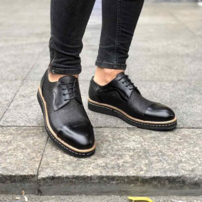 Мужские Кожаные Черные Туфли - Классические с Шнуровкой и Большим Носком