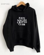 Мужское Базовое Черное Худи Оверсайз с Надписью "Anti Social Crypto Club"