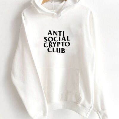 Мужское Базовое Белое Худи Оверсайз с Надписью "Anti Social Crypto Club"