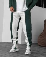 Мужские Двухцветные Зелено-Белые Спортивные Штаны Джоггеры - Утепленные на Флисе