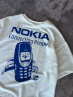 Мужская Белая Футболка Оверсайз - Объемная с Принтом Nokia