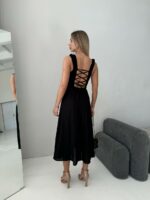 Женское Черное Платье Сарафан Миди с Шнуровкой на Спине