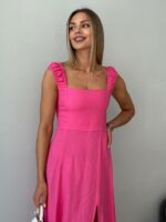 Женское Розовое Платье Сарафан Миди с Шнуровкой на Спине