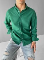 Мужская Легкая Зеленая Рубашка Свободного Кроя из Муслина