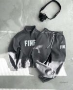 Мужской Графитовый Костюм с Надписью "Fine" - Свитшот под Горло + Штаны Джоггеры